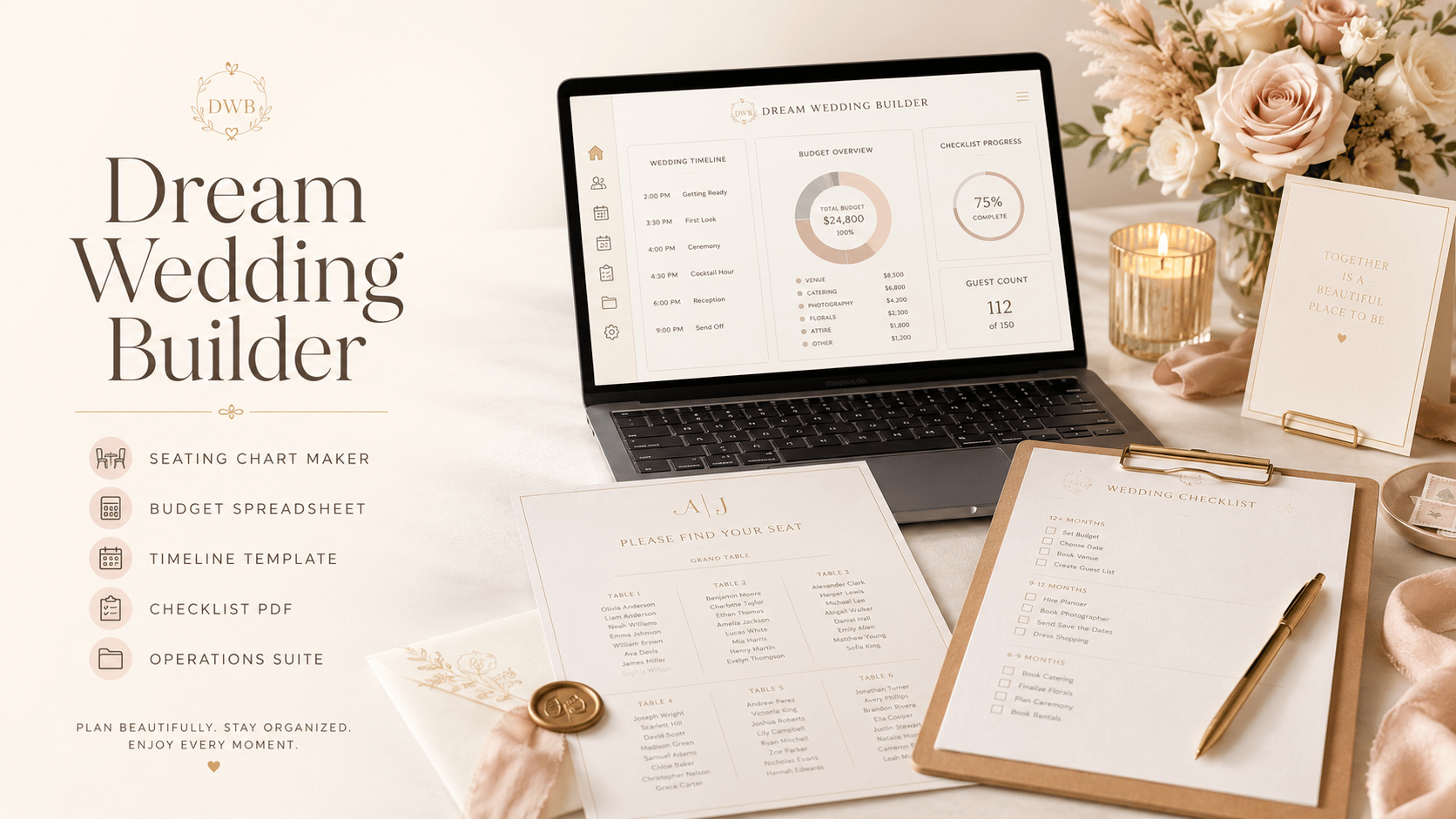 Wedding Timeline Template dashboard and file preview